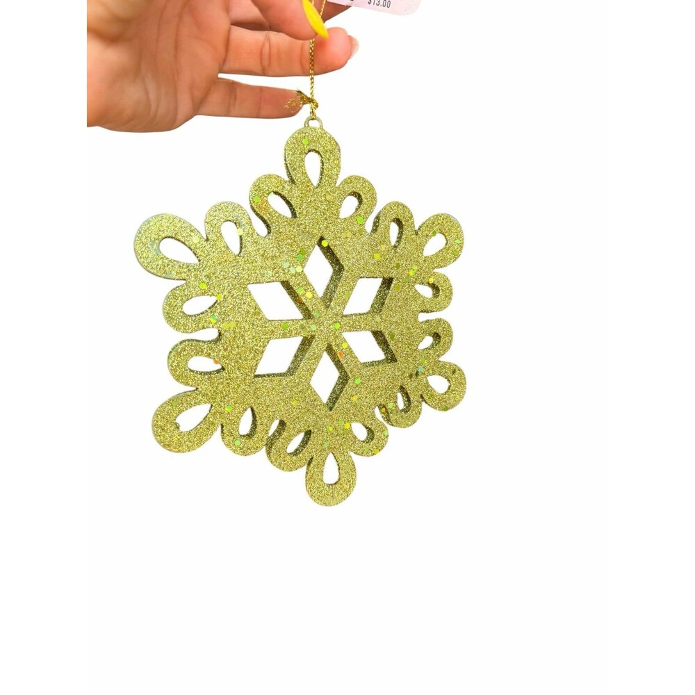 Holiday lane Macy’s Snowflake green glitter sparkle 3D Christmas ornament new